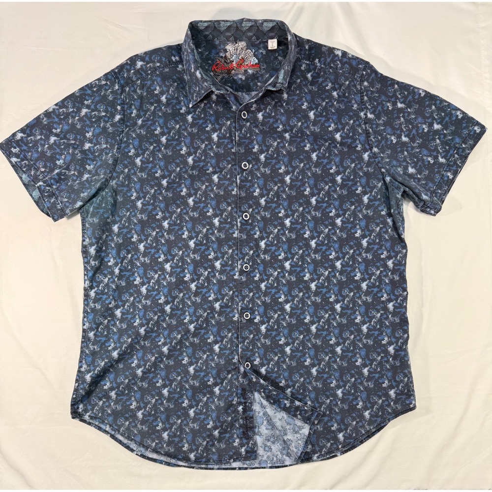 Robert Graham Mens Large Classic Fit Blue Abstract Floral Short Sleeve Shirt